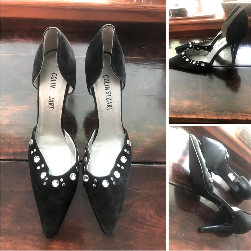 5/$20 COLIN STUART 9 velvety black heels w bling dets